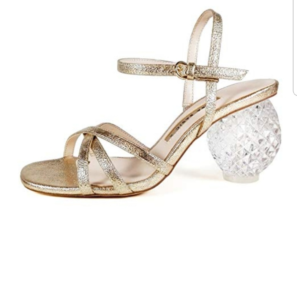 Zara Metallic Gold Strappy Sandals with Clear Decorative Heel